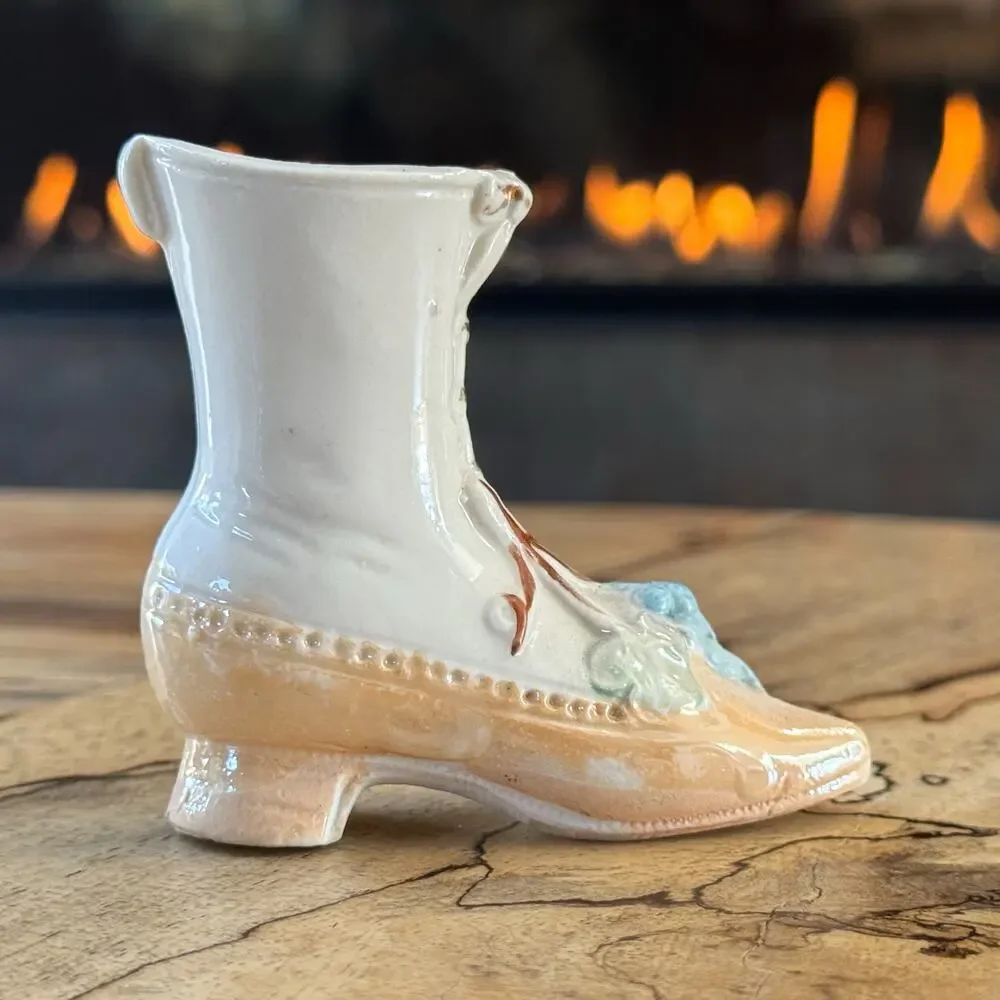 Antique Victorian German Lustreware Porcelain Lace Up Boot w/ Grape Bunches, 3
